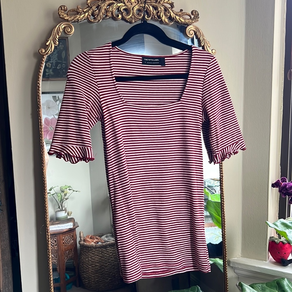 Anthropologie Square Neck Red Striped Shirt